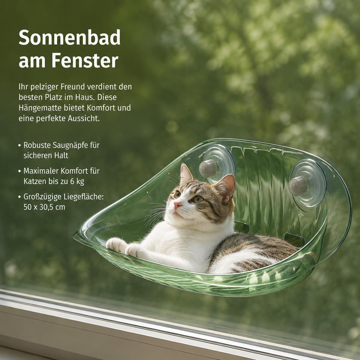 Katzenfensterliege Fensterhammock Liegefläche Schlafplatz Traglast Material AS für Haushalte Innenräume Wohnunghalter, Achatgrün