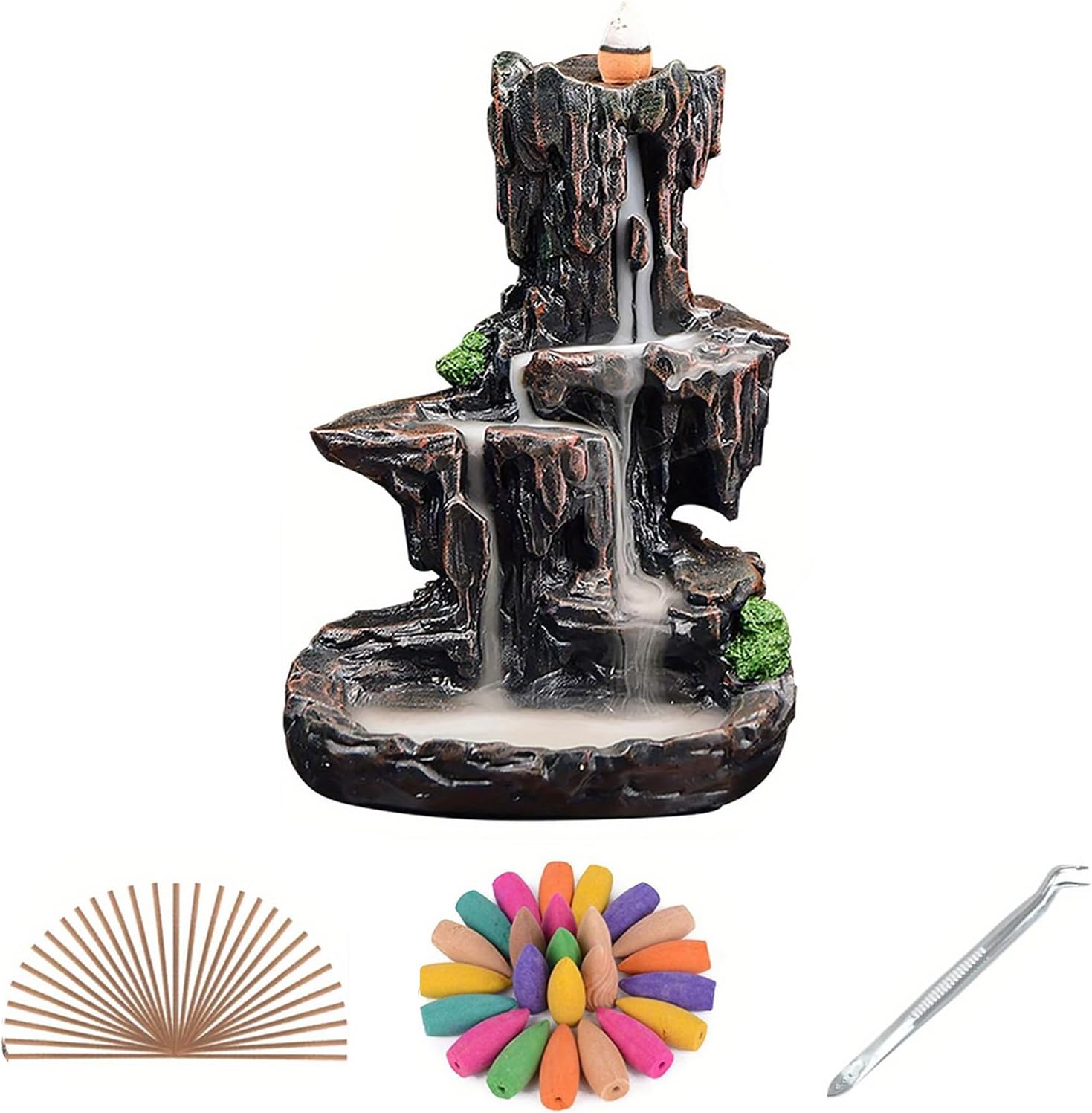 LLMRR Waterfall Backflow Incense Burner Resin Mountain