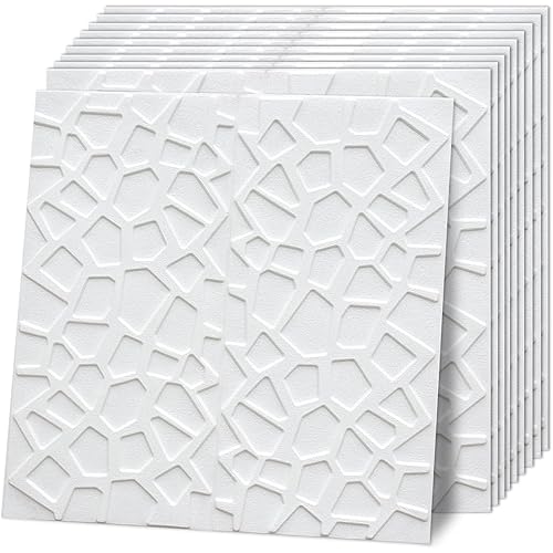 Wasait 3D Wall Panels Peel and Stick Foam Geometric Crack Crossing Lines 57.5 Sq. Ft Wallpaper Self Adhesive Wall Panel for Interior Wall Decor Panels Patio Bedroom Decorative Wall Panel, White, 10PCS