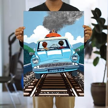 MIGHTYPRINT Harry Potter – Harry Ron – Flying Ford Anglia - Durable 17” x 24 Wall Art – NOT Made of Paper – Officially Licensed Collectible
