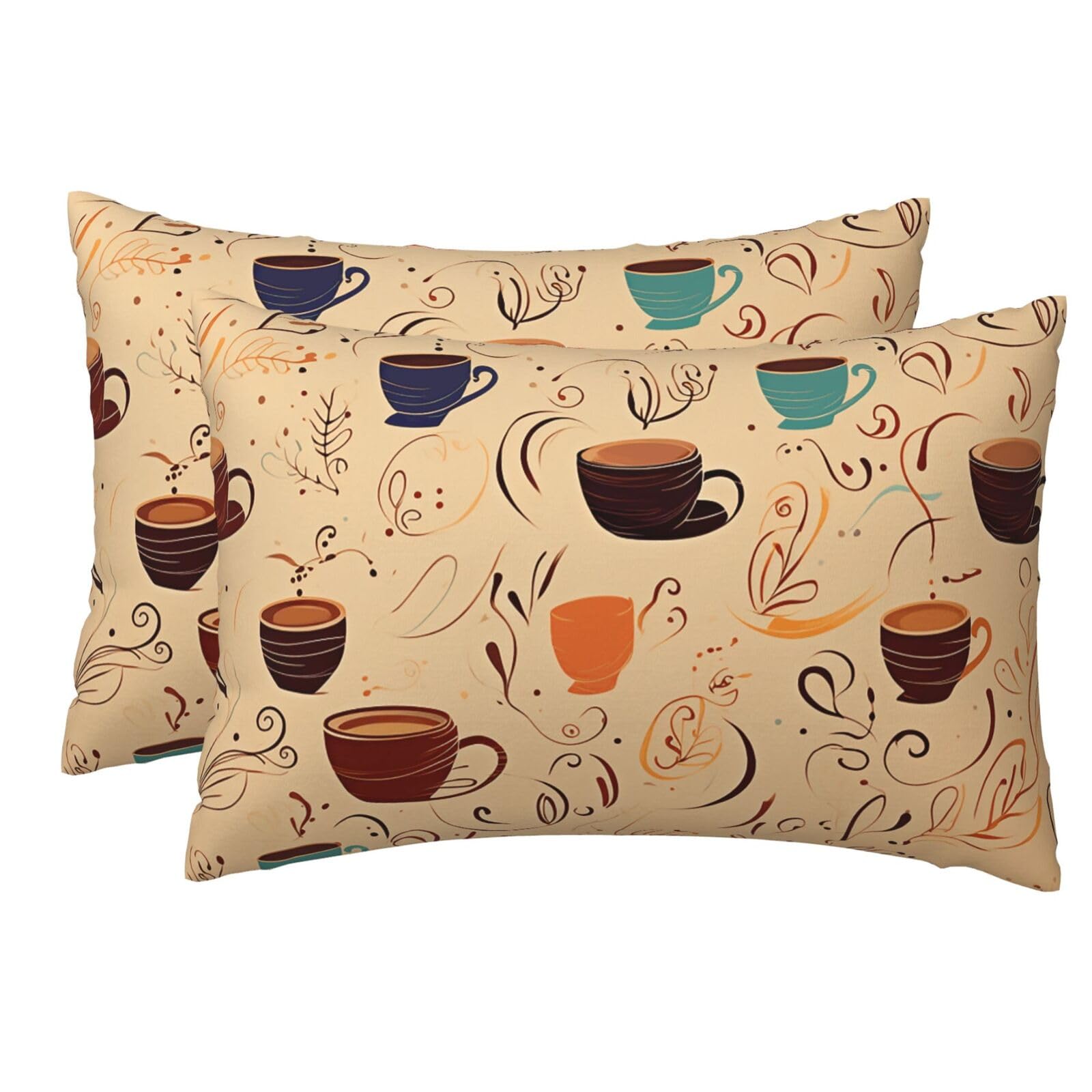 2 Pack Pillow Cases with Hidden Zipper, Soft Breathable Pillow Covers for Hair and Skin, Cups and Beans Curves and Swirls Pillowcases 12"x18" Bed Pillow Protectors Cover for Sleeping Gifts