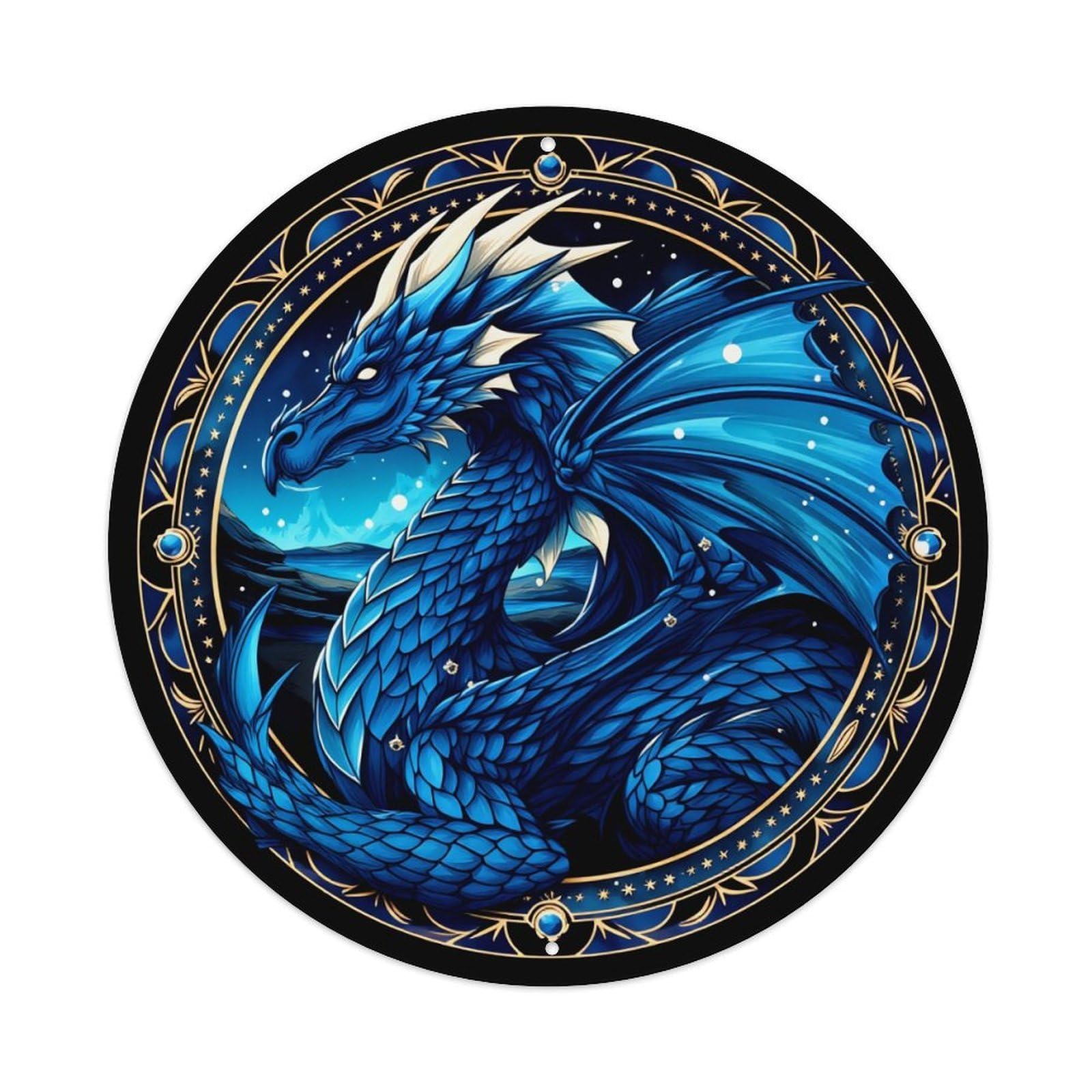 Blue Dragon Cosmic Pattern Art Round Tin Sign Retro Metal Sign for Cafe Bar Pub Home Game Room Gym Club Wall Decoration Vintage Metal Poster 8x8 Inch