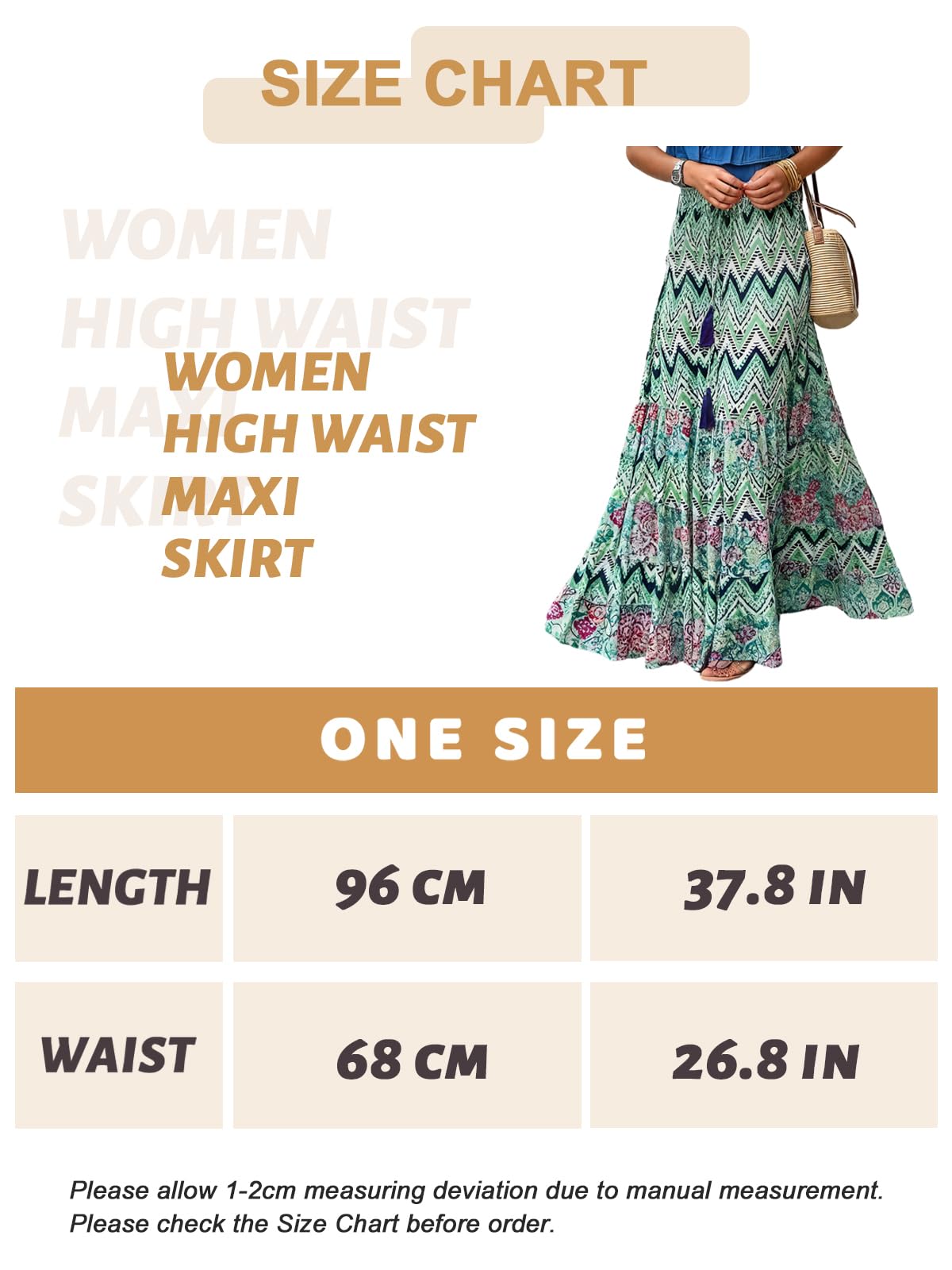 LIAMERHE Falda Larga Mujer Verano Boho Chic Falda Maxi de Cintura Alta Elástica Faldas Línea A Fluidas con Volantes Estampado Floral Estilo Gypsy Playa Vacaciones Vestidos de Playa
