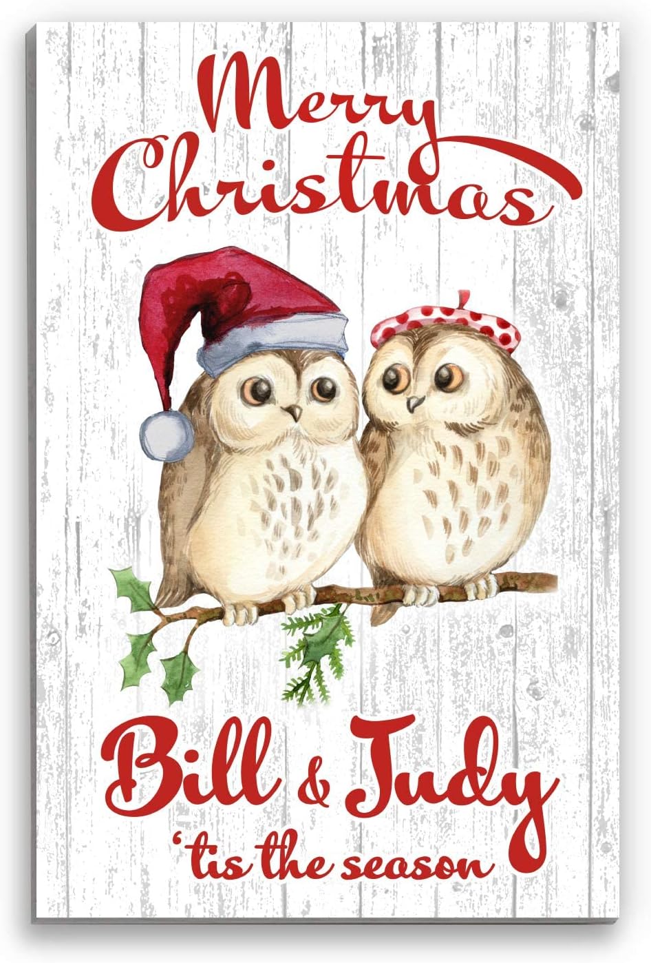 Broad Bay Christmas Family Name Wall Art Decor Sign Owls Rustic Decoration for a Couple or Gift for Mom and Dad - Personalized - 16.5" x 10.5"