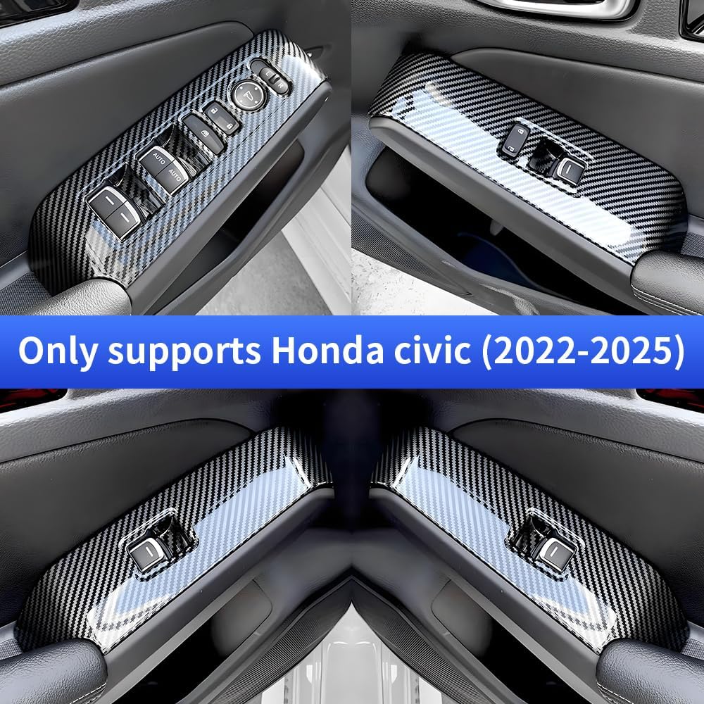 Car Door Power Window Lift Switch Protection Panel for Honda Civic 2022 2023 2024 2025 2026 Auto Interior Decorations Accessories Armrest Side Pull Handle Trim Cover Carbon Fiber Style Kit