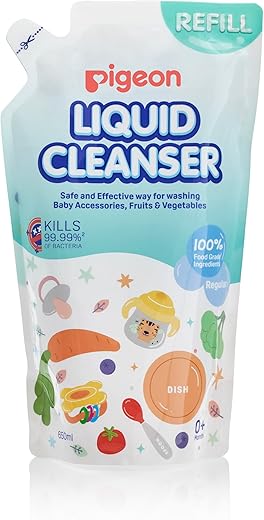 Pigeon Biodegradable Liquid Cleanser, For Baby Accessories, Fruits and Vegetables, 100% Food Grade Ingredients, Anti-Bacterial, 650 ml, Refill Pack