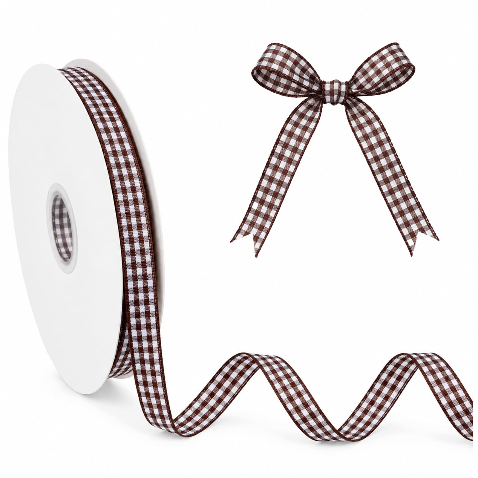 Brown Gingham Ribbon 1cm x 50 Yards Plaid Ribbon for Gift Wrap Hair Bows
