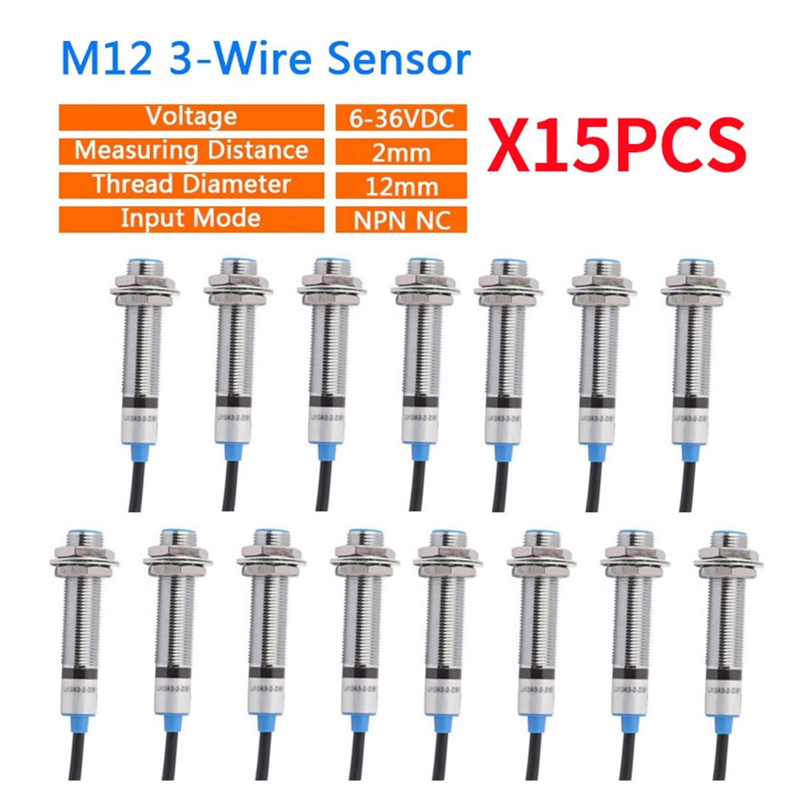 15 Capteurs M12 2mm NPN/PNP NO/NC DC6-36V Câble 1.2M