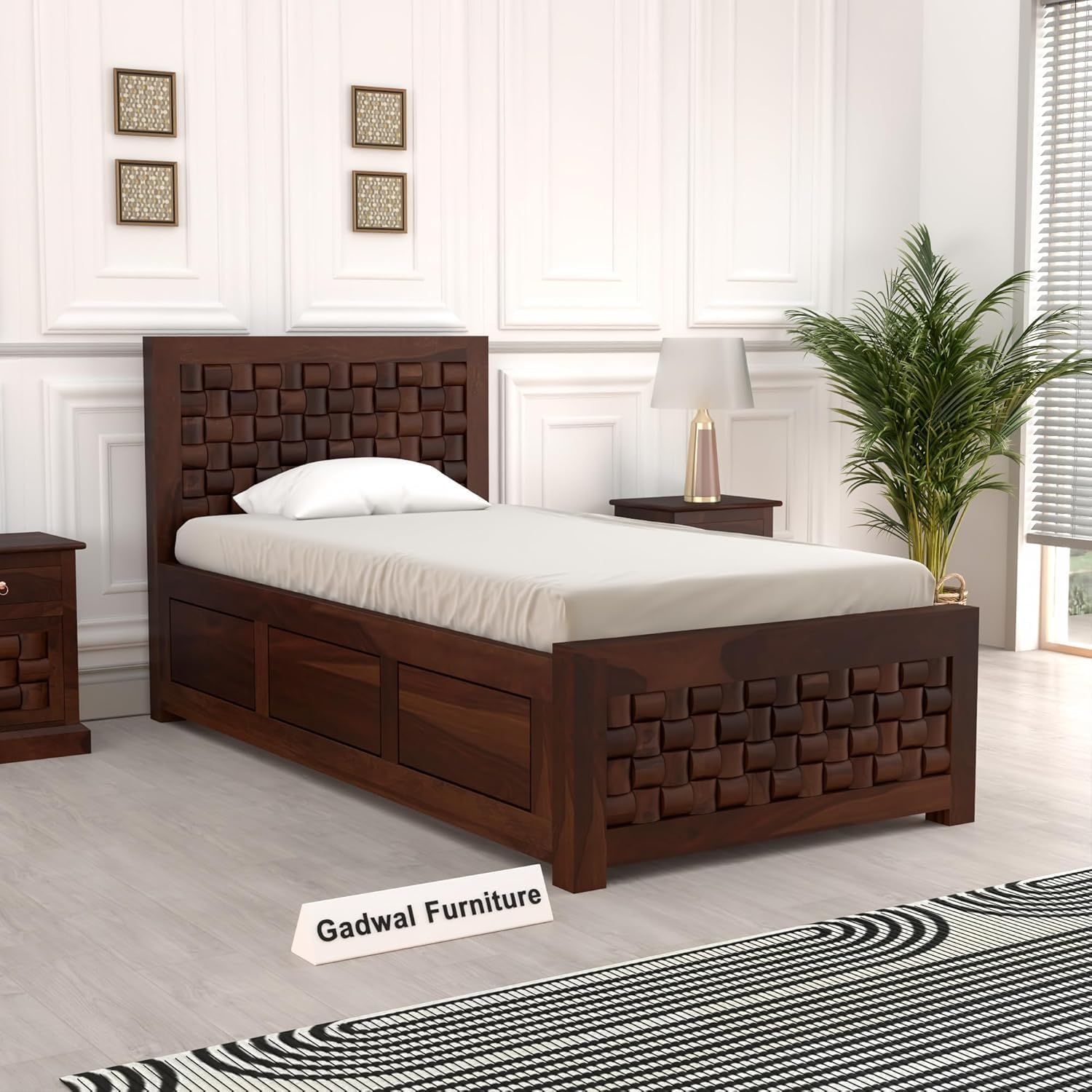 Solid Sheesham Wood Bed 6X3 Single Bed with Box Storage for Bedroom - Single Cot Wooden BedSingle Size for Living Room Guest Room - 12 Month Warranty (Kairo Walnut, 6X3 Box)-image-5