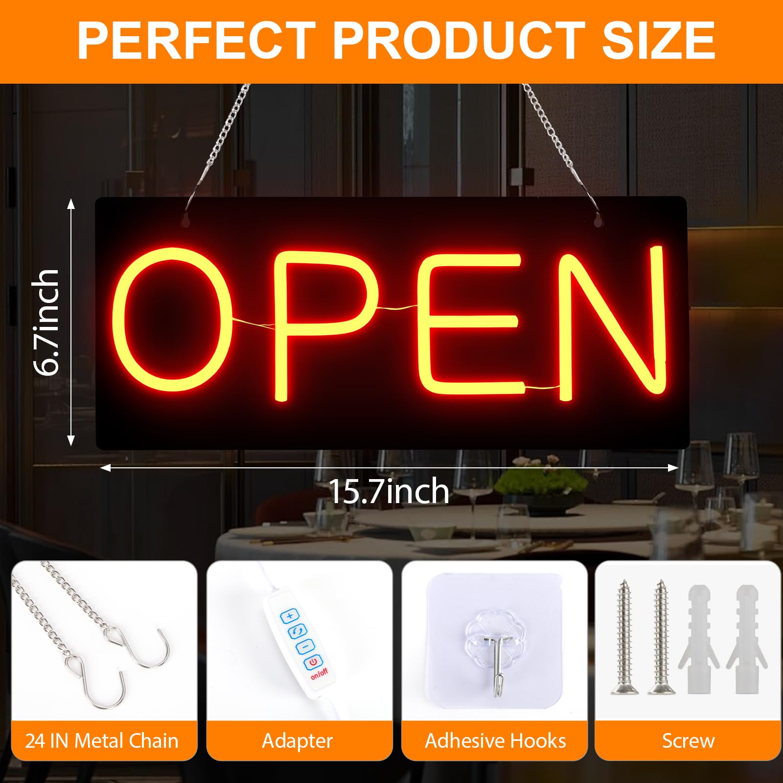Insegne a LED aperte per affari, apertura e chiusura su entrambi i lati, alimentata da USB 5 V e regolabile luminosa, insegna al neon per vetrine, vetrine, negozi, negozi, fioristi, bar, 39,9 x 17,8