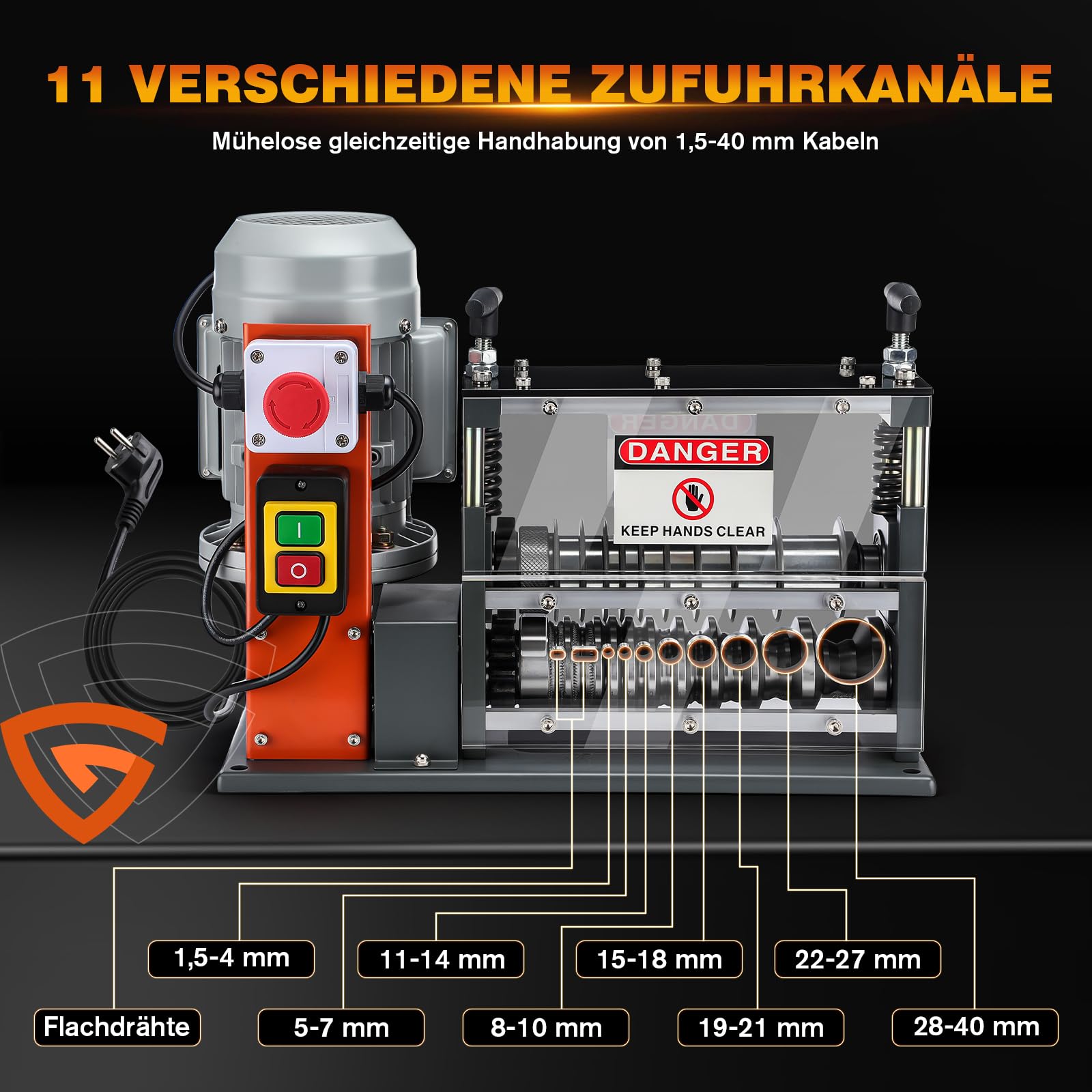 Elektrische Abisoliermaschine, 550 W, 1,5 mm-40 mm, Kabelabisoliermaschine, Kabel Abisolierwerkzeug, 11 Kanäle 10 Klingen zum Recycling von Kupferdrähten/Entfernen, Isolierung aus Kunststoff