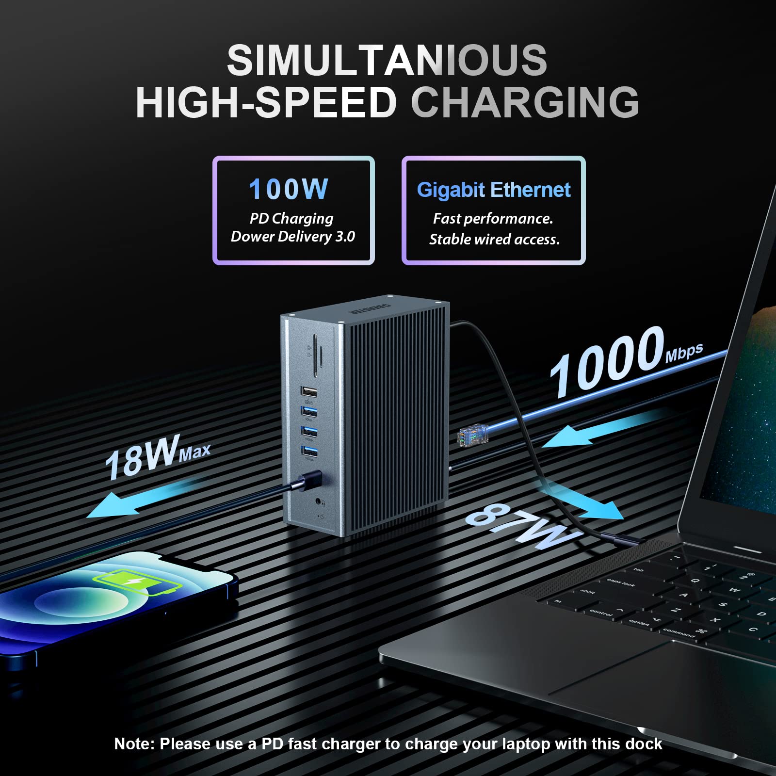 Docking Station HUB USB C, 16 in 1 Universale Dock a Triplo Display per M1/M2 MacBook Pro/Air (3 * HDMI, 10 Gbps USB-A/C, 100W PD, Gigabit Ethernet, Audio, SD / TF) per HP, DELL