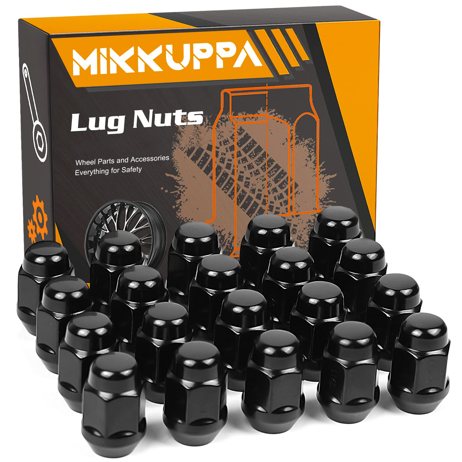 MIKKUPPA 20PCS M12x1.5 Lug Nuts - Replacement for 2006-2019 Ford Fusion, 2012-2018 Focus, 2001-2019 Escape Aftermarket Wheel, 13/16" 22 mm Hex, Black One Piece Tire Nuts