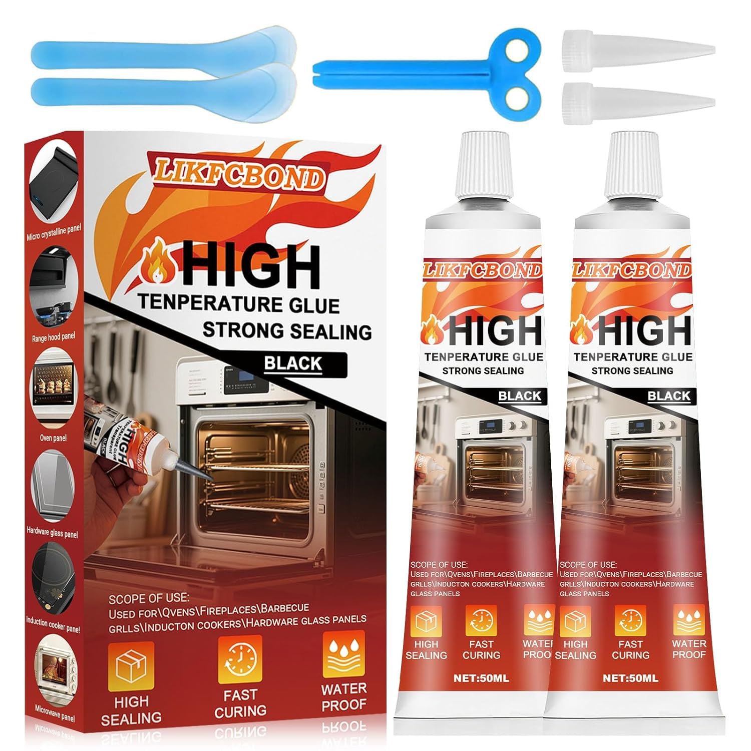 High Heat Adhesive Set, 3.38floz High Temperature Sealant (Black)