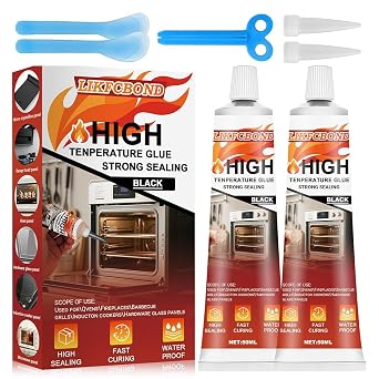 High Temperature Silicone Sealant, 3.38 floz RTV Silicone Adhesive, Black High-Heat Resistant Glue for Oven, Microwave, Grill 100ml