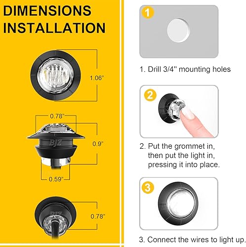 Miniatura 6 de Luces LED de 34 pulgadas para remolque, redondas, blancas, 12 V, marcador lateral LED delantero y trasero, luz indicadora de giro, luz intermitente