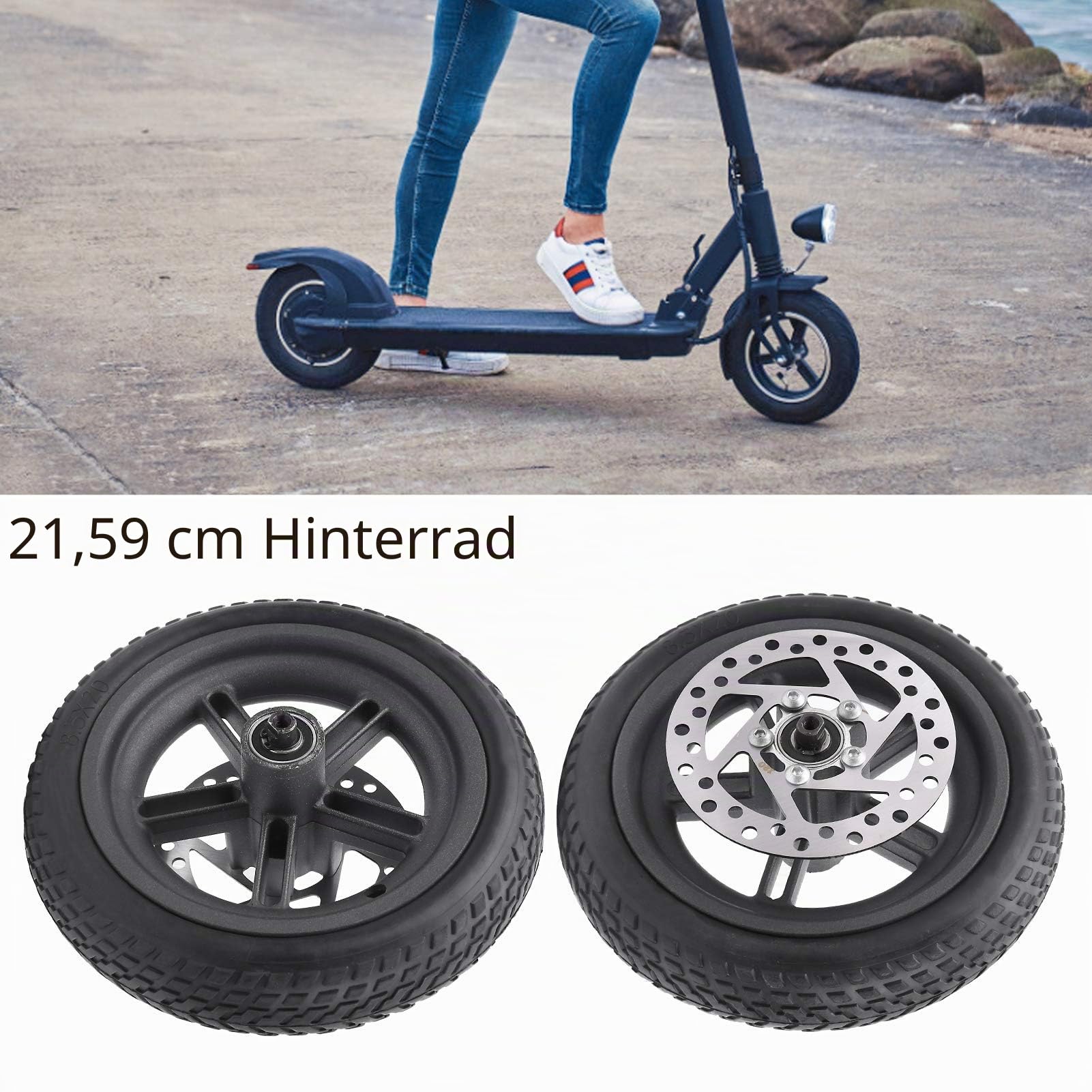 Tbest Pro 2 Hinterrad Komplett,8,5-Zoll-Scooter-Rad,Elektro-ScooterNabenreifen-Ersatzreifen Für Pro + Hohlreifen + 120-Mm-Scheibenbremse,Scooter-Ersatzset