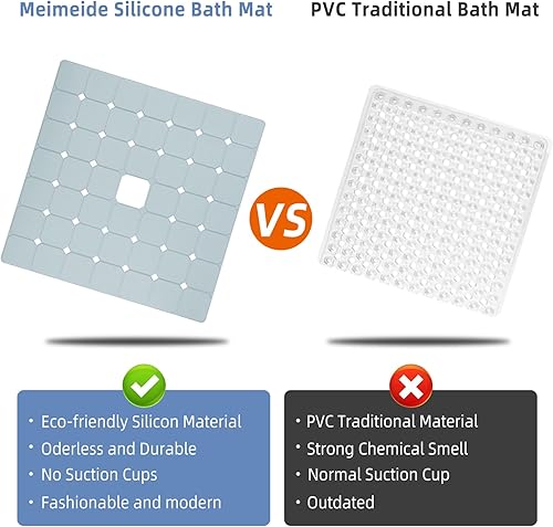 Miniatura 8 de Tapete de ducha antideslizante de silicona suave e inodoro, antideslizante, sin ventosas, para bañera reacabado, reglazado y texturizado, 24 x 24