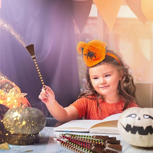 Miniatura 5 de Lápiz de escoba de bruja de Halloween, bolígrafos coloridos de escoba de bruja, lápices de escritura, recuerdos de fiesta de Halloween para niños y