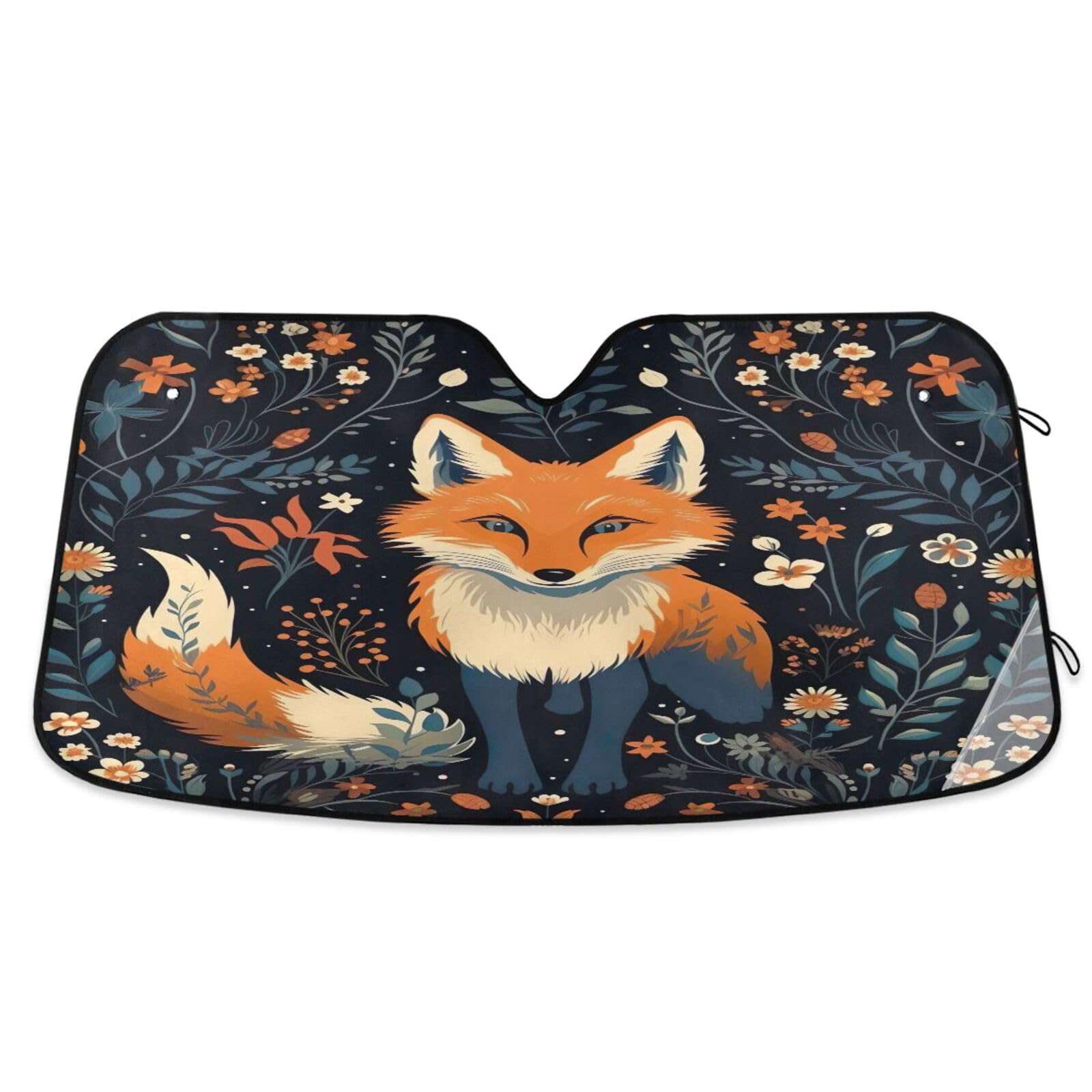 Fox Car Windshield Sun Shade Foldable Sun Shield Shade for Blocks UV Rays Protector-Keeps Your Vehicle Cool for Most Sedans SUV Truck,53"x23.5"