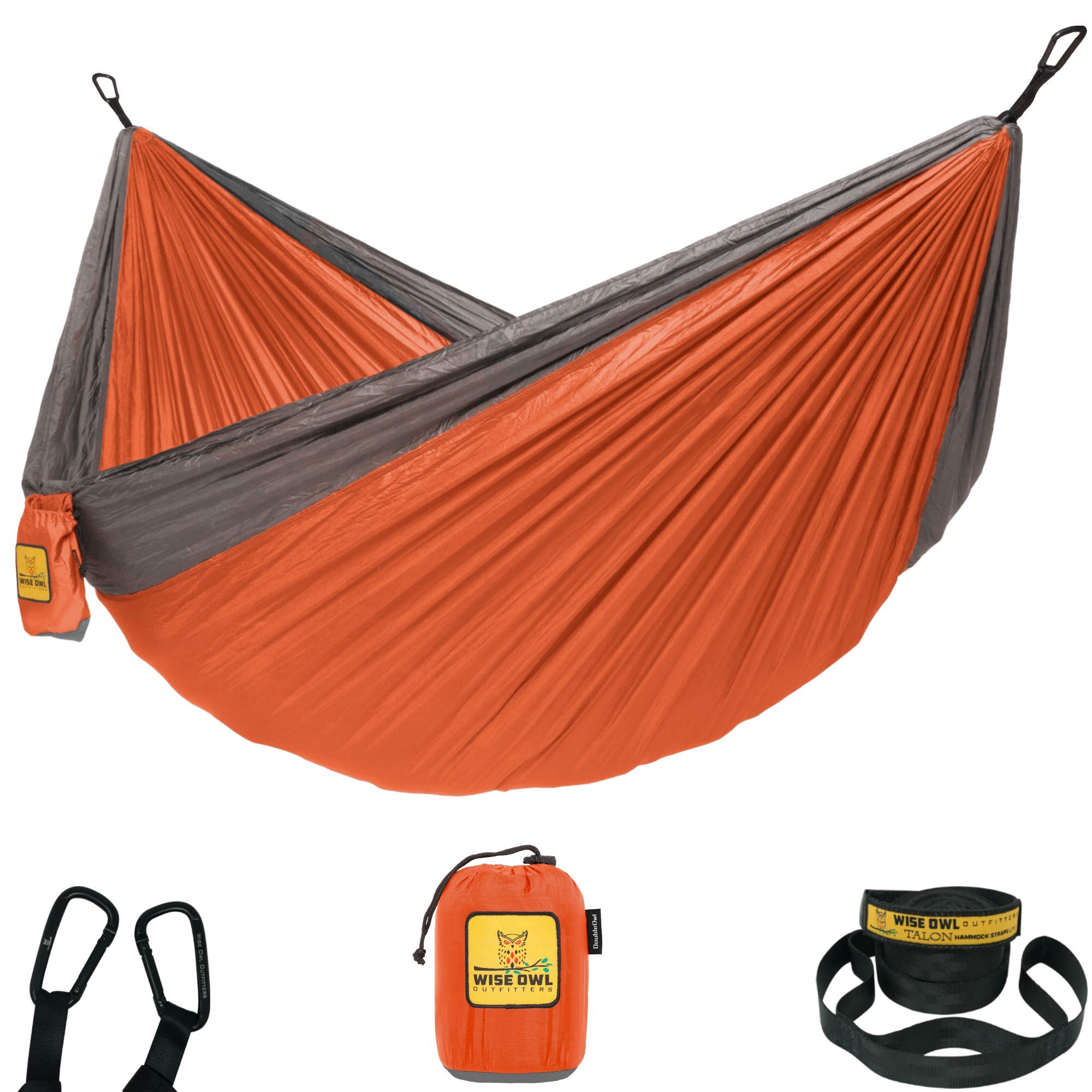 Wise Owl Outfitters Hammock for Camping Single & Double Hammocks - Gear For The Outdoors Backpacking Survival or Travel - Portable Lightweight Parachute Nylon SO Orange & Grey