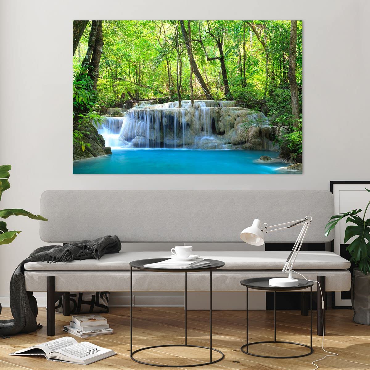 Decoracion Salon Cascada bosque medio ambiente Vidrios decorativos 120x80cm Cuadro Sobre Vidrio Moderno Cocina Cuadros Pared Impresiones Impresión en Cristal Wall Art Prints Grande XXL GAA120x80-2664