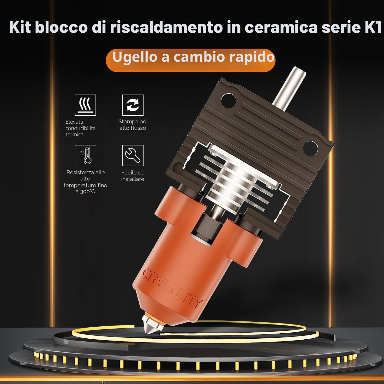 Kit di aggiornamento ufficiale Creality K1/K1 Max/K1C Hotend, kit blocco riscaldante in ceramica serie K1, supporta alte temperature di 300°C, alta velocità di 600 mm/s