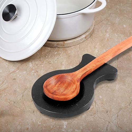 Miniatura 5 de Marbco Soporte para cuchara de mármol, soporte para cucharón, soporte de cuchara de mármol para estufa de cocina, resistente, apto para lavavajillas