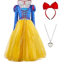 Princess Costume for Girls Princess Snow Cosplay Dress Halloween Dress Up with Headband Necklace
