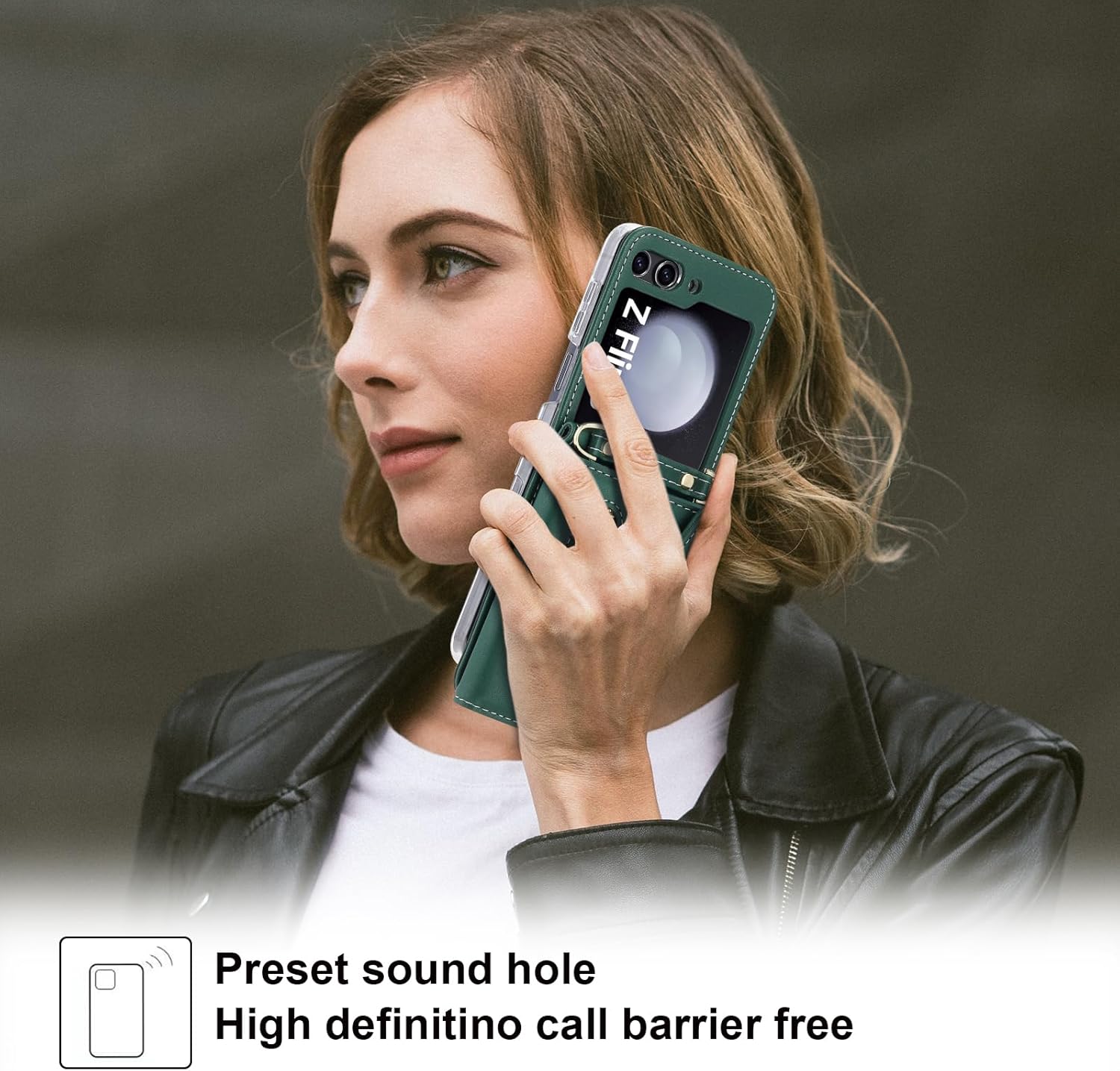 Women Wallet Purse for Samsung Galaxy Z Flip 5 5G Case Crossbody with Credit Card Holder Strap Lanyard Kickstand Flip Leather Zipper (Green, Z Flip 5)