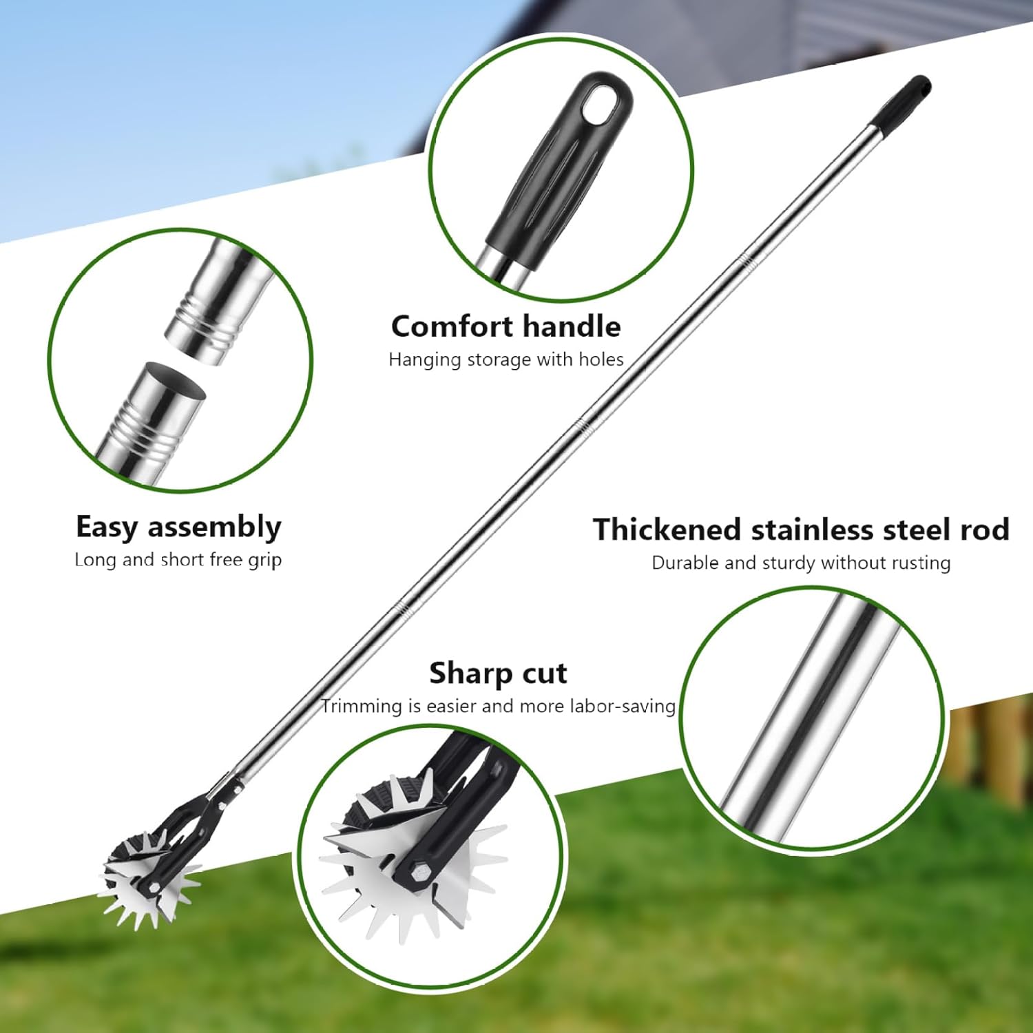 Wheel Rotary Edger,Sidewalk Manual Lawn Edger,Edger Lawn Tool with 3 Sections Stainless Steel Handle,53.2 inch Rotary Grass Edger Tool with Wheel for Landscaping Sidewalk Yard
