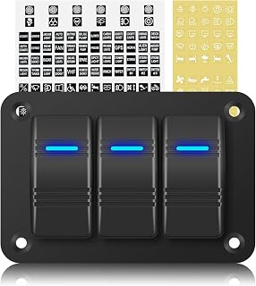 KEING Rocker Switch Panel 12V Marine Boat Switch Panel Waterproof 12 Volt Blue LED Light Toggle Switch Panel ON Off with Pre-Wired for Boat Automotive Car Truck RV UTV (3 Gang)