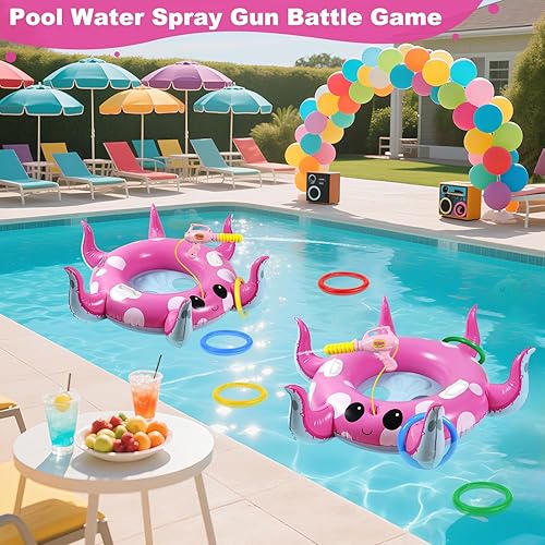 Vista 6 de Octopus Kids Pool Float with Water Gun - Toddler Inflatable Pool Toys for Kids 3-12 Years Old Summer Pool Parties & Outdoor Water Fights Children's