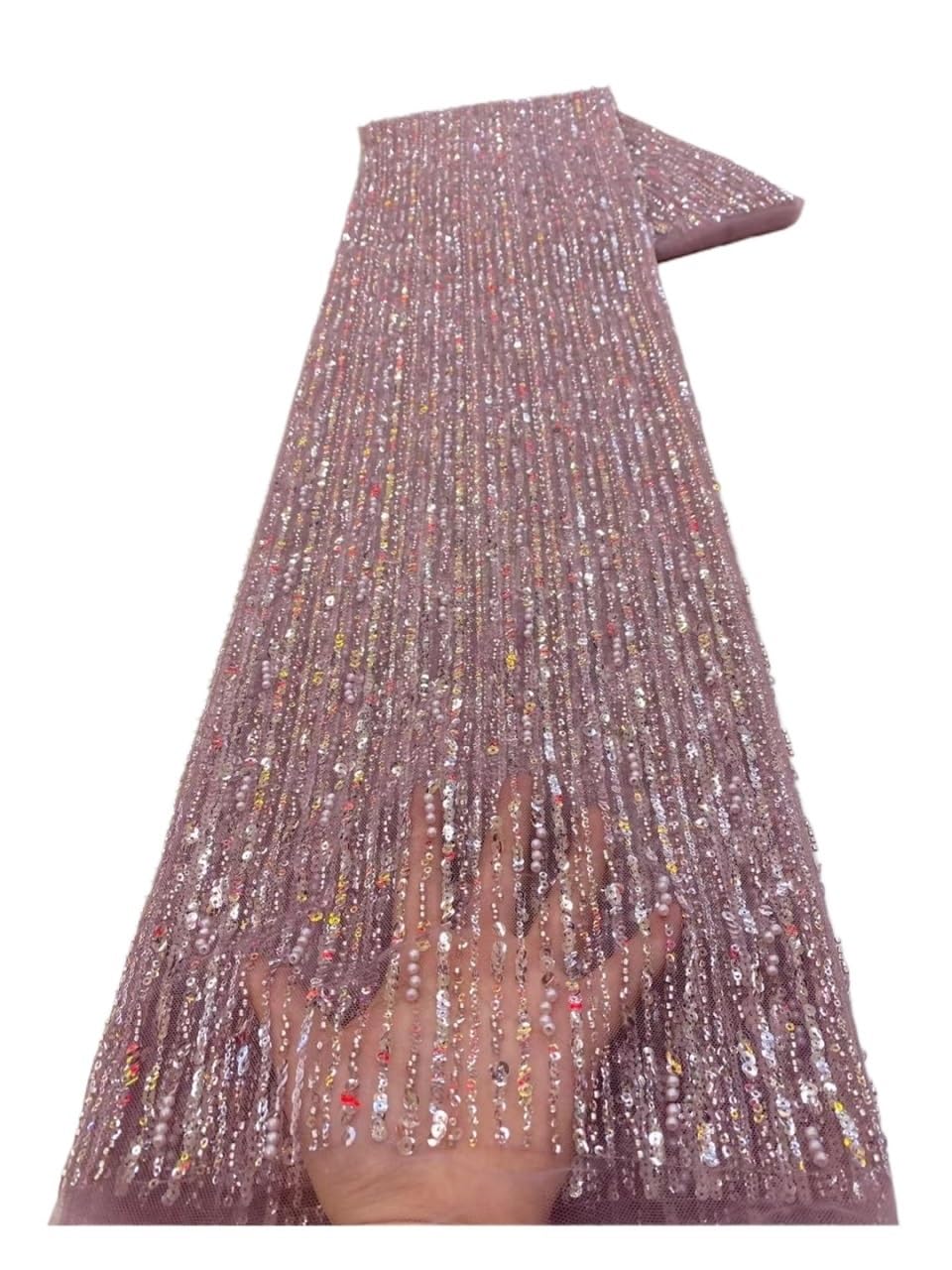 Encaje de hilo de algodón de 5 yardas con rayas verticales de cuentas para vestidos 2