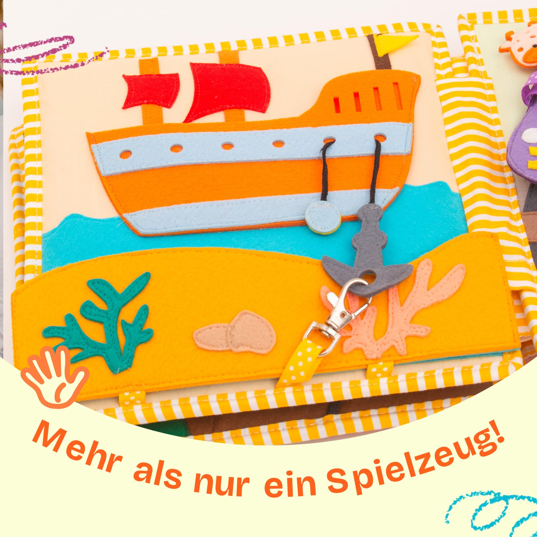 Jolly Designs – Globetrotter - 6 Seiten Quiet Book – Montessori Spielzeug ab 2 Jahren – Motorik & Sensorik fördern – Handgefertigtes Filzbuch – Lernspielzeug für Kleinkinder – Busy Book für unterwegs