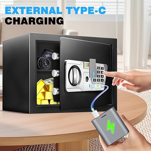 Miniatura 6 de TOTOY Caja de seguridad ignífuga pequeña de 1.5 pies cúbicos para documentos del hogar con alimentación externa tipo C, caja de seguridad de acero