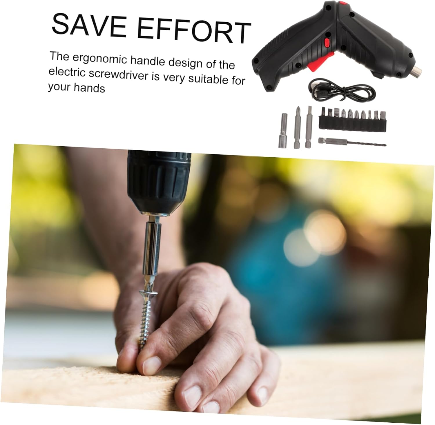 VILLCASE Rechargeable Mini Electric Screwdriver Home Repairing Tool Electric Screwdriver 15pcs Bits Multi-function Hand Drilling Tool Black