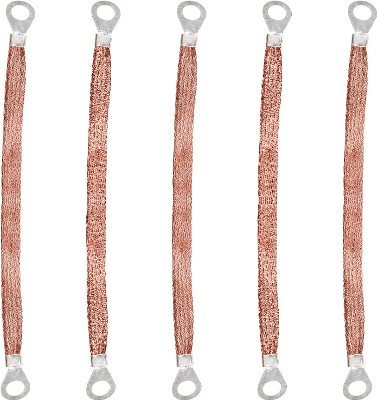 Fita de aterramento automotivo trançada em cobre BuyUneed, 20,32 cm, terminal com furo de 0,794 cm – 5 unidades