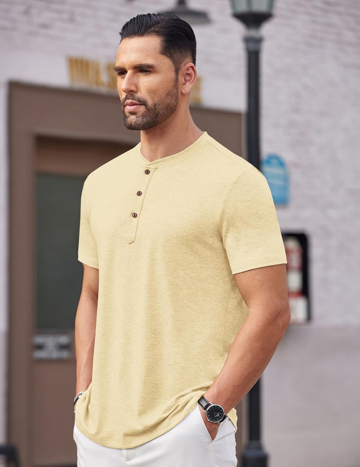 COOFANDY Men's Henley Shirts Short Sleeve Casual Basic Tee Summer Button Henley Soild T Shirts - Image 2