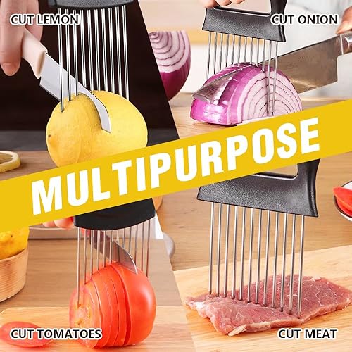 Miniatura 5 de 2025 Nuevo soporte para rebanar cebolla de acero inoxidable, soporte de cebolla para rebanar, cortador de verduras de limón, herramienta auxiliar