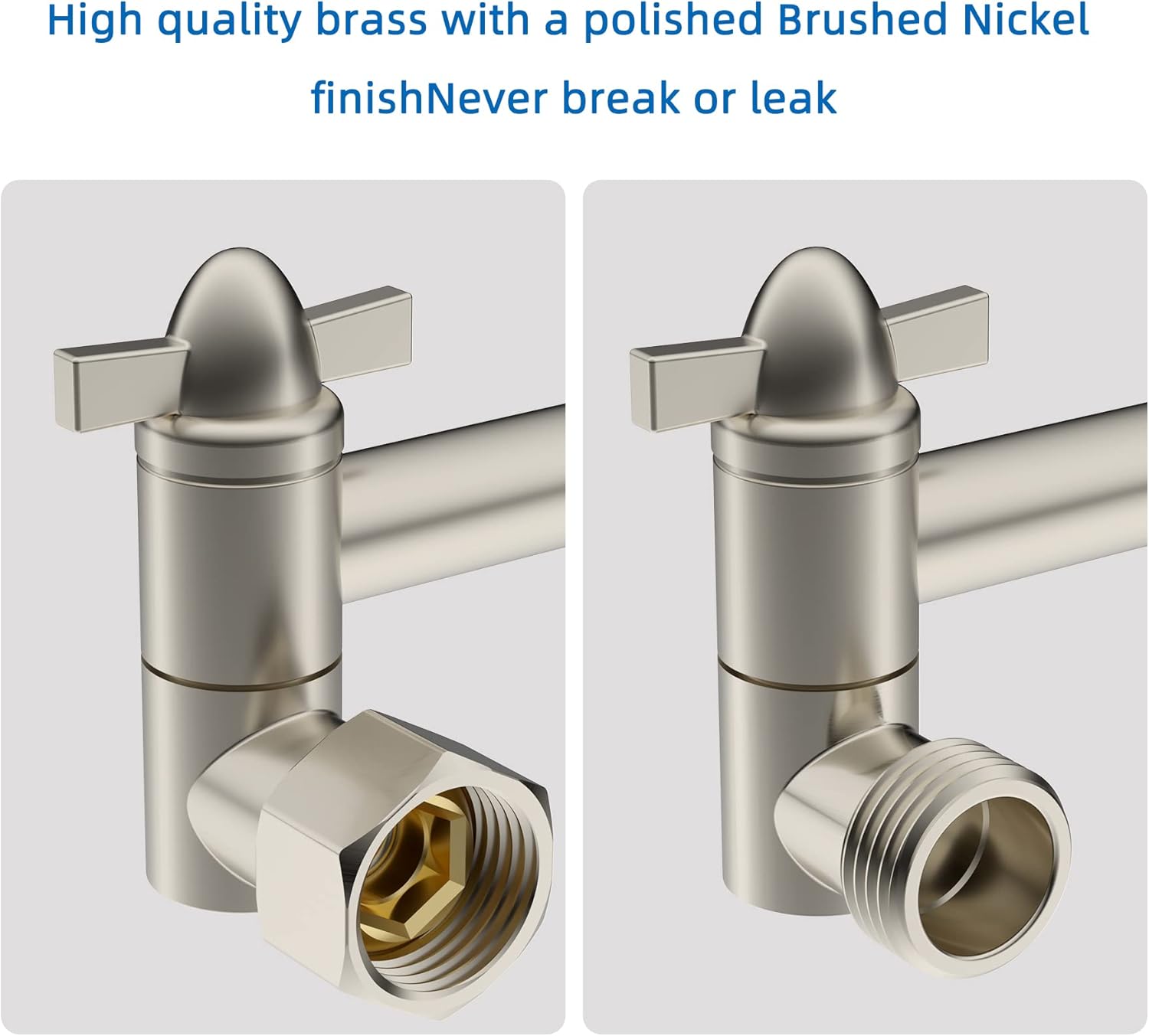 16 Inch Solid Brass Adjustable Shower Head Extension Arm, Extra Long Shower Extension Arm with Lock Joints, Flexible Height & Angle Shower Arm Extender Universal Connection, Brushed Nickel