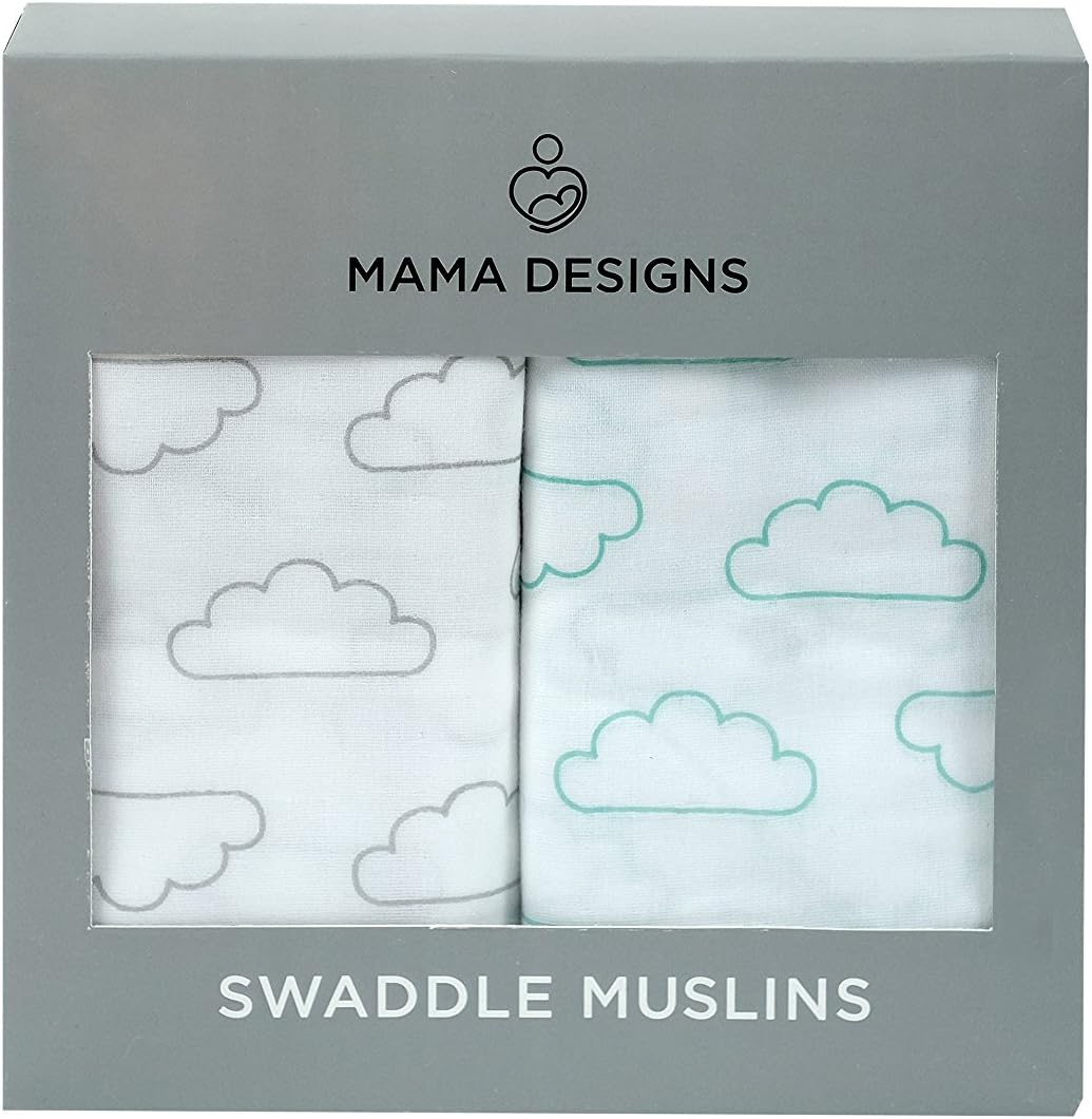 Mama Designs Super Soft 100% Cotton Large Muslin Swaddles - Cloud