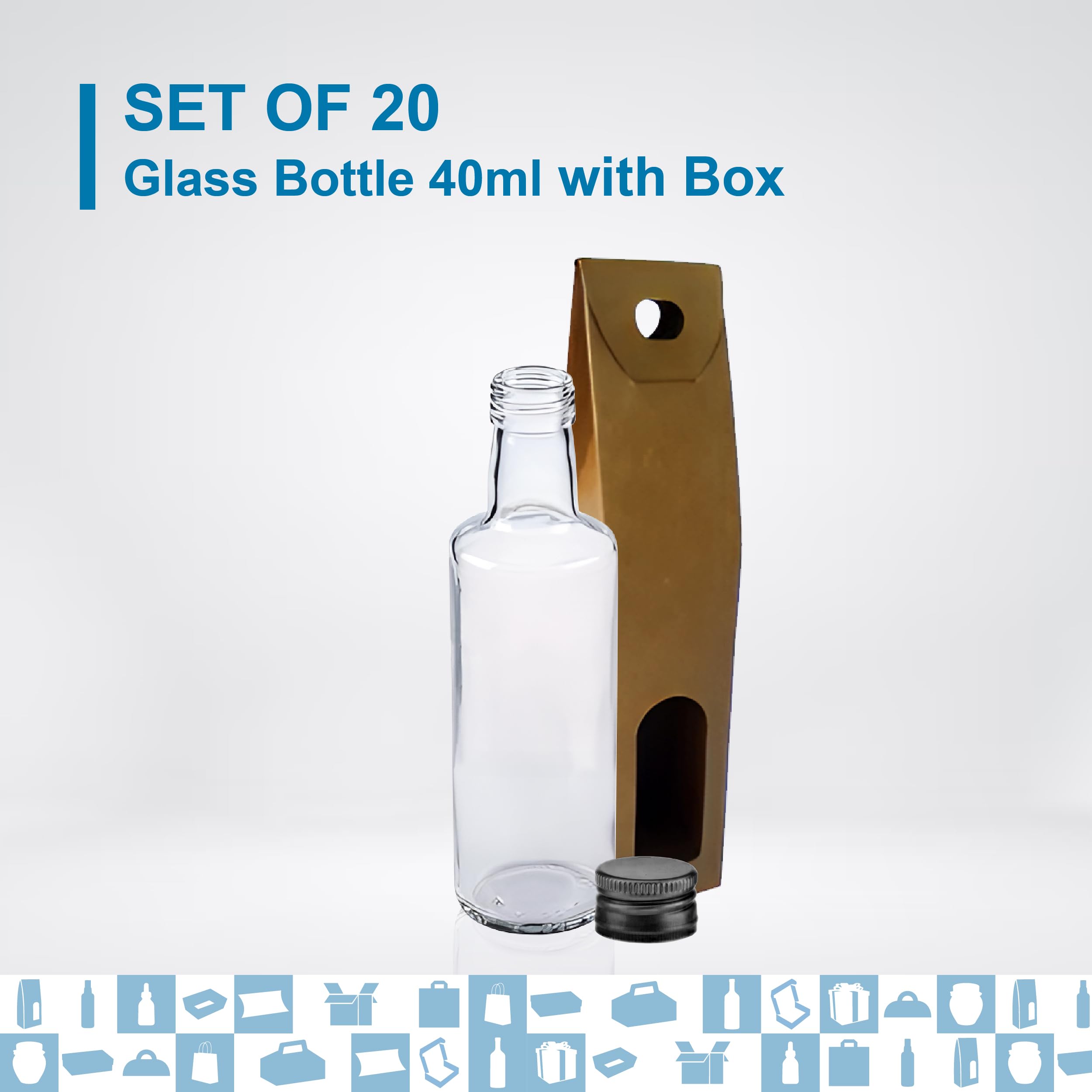 Espirito Rebelde 20 Minibotellas de Vidrio 40ml con Tapón de Rosca Negro + Caja | Mignonnettes de Alcohol 4cl, Pequeñas Fioles de Muestra | Ideal para Regalos, Bodas