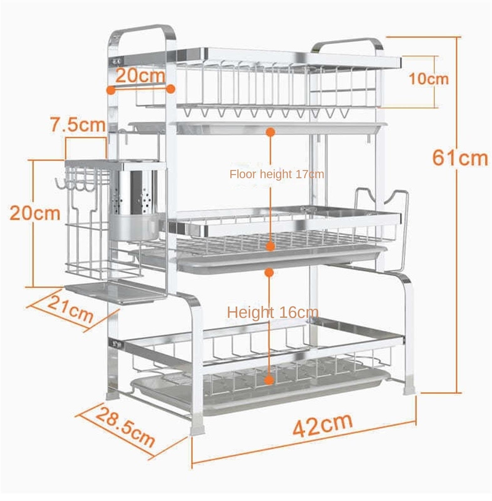 Egouttoir Vaisselle Égouttoir À Vaisselle 3 Niveaux avec Amovible De Cuisine en Acier Inoxydable Rangement Cuisine