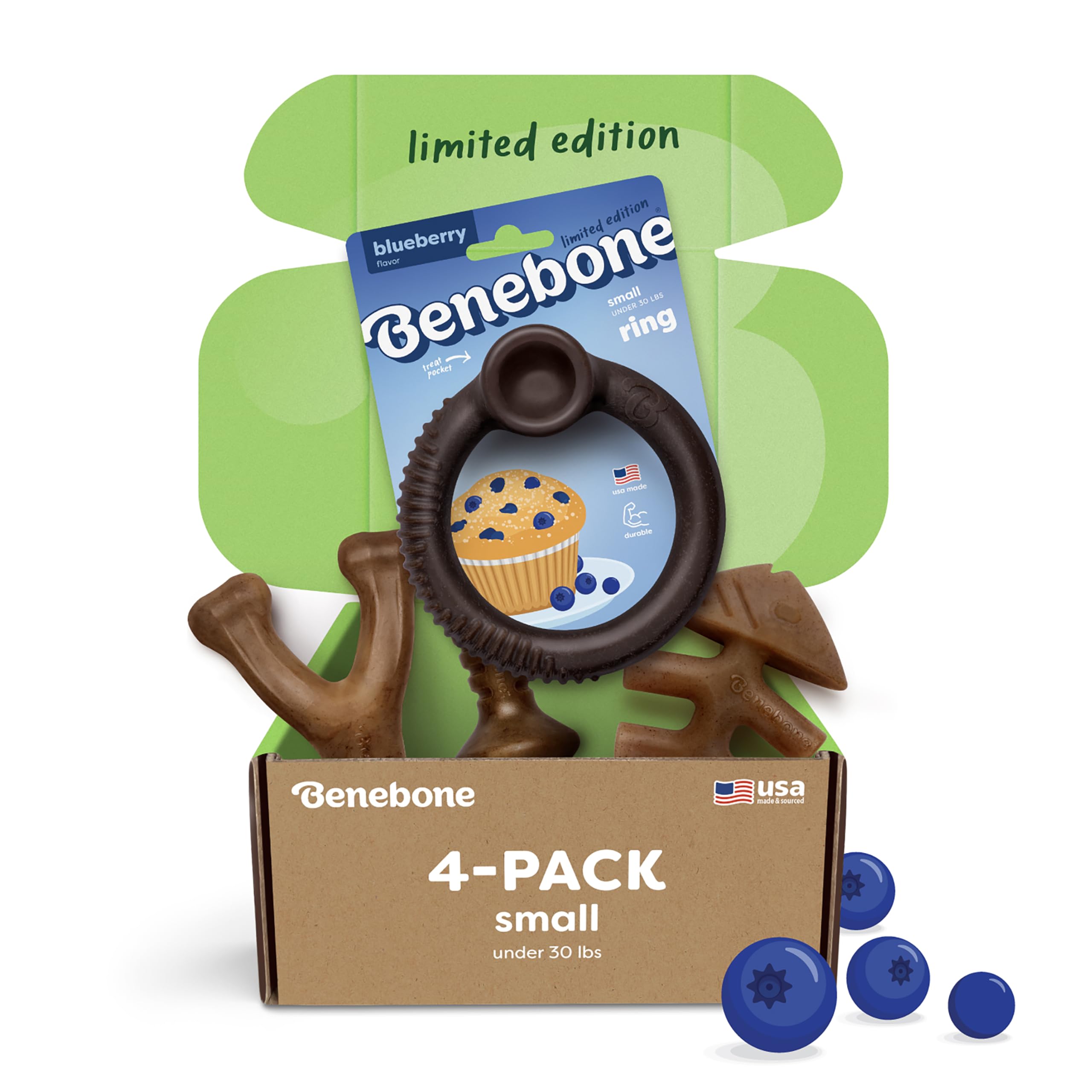 Benebone Blueberry Small 4-Pack Dog Toys, Under 30 lbs