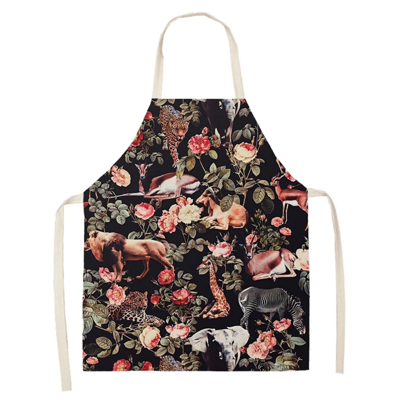 Delantal de cocina for mujer, lino, bonito, grande, impermeable, divertido, for medio trabajo, con diseño café, retro, abstracto, flores