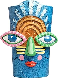 Picasso Blue Face Planter Pots Abstract Art Colorful Funky Plant Pots wi...