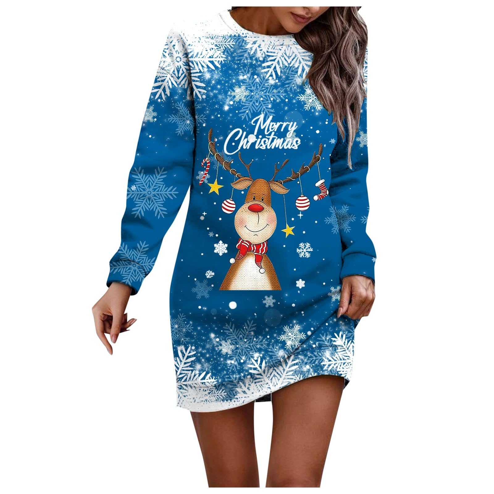 Abito Donna Natale, Felpa Invernale Manica Lunga Maglione da Famiglia Taglie Forti Mini Abito Lunga Sweatshirt con Tasche Hoodie Pullover Abito Natalizio Vestito Rosso Abiti da Cerimonia Taglie Forti