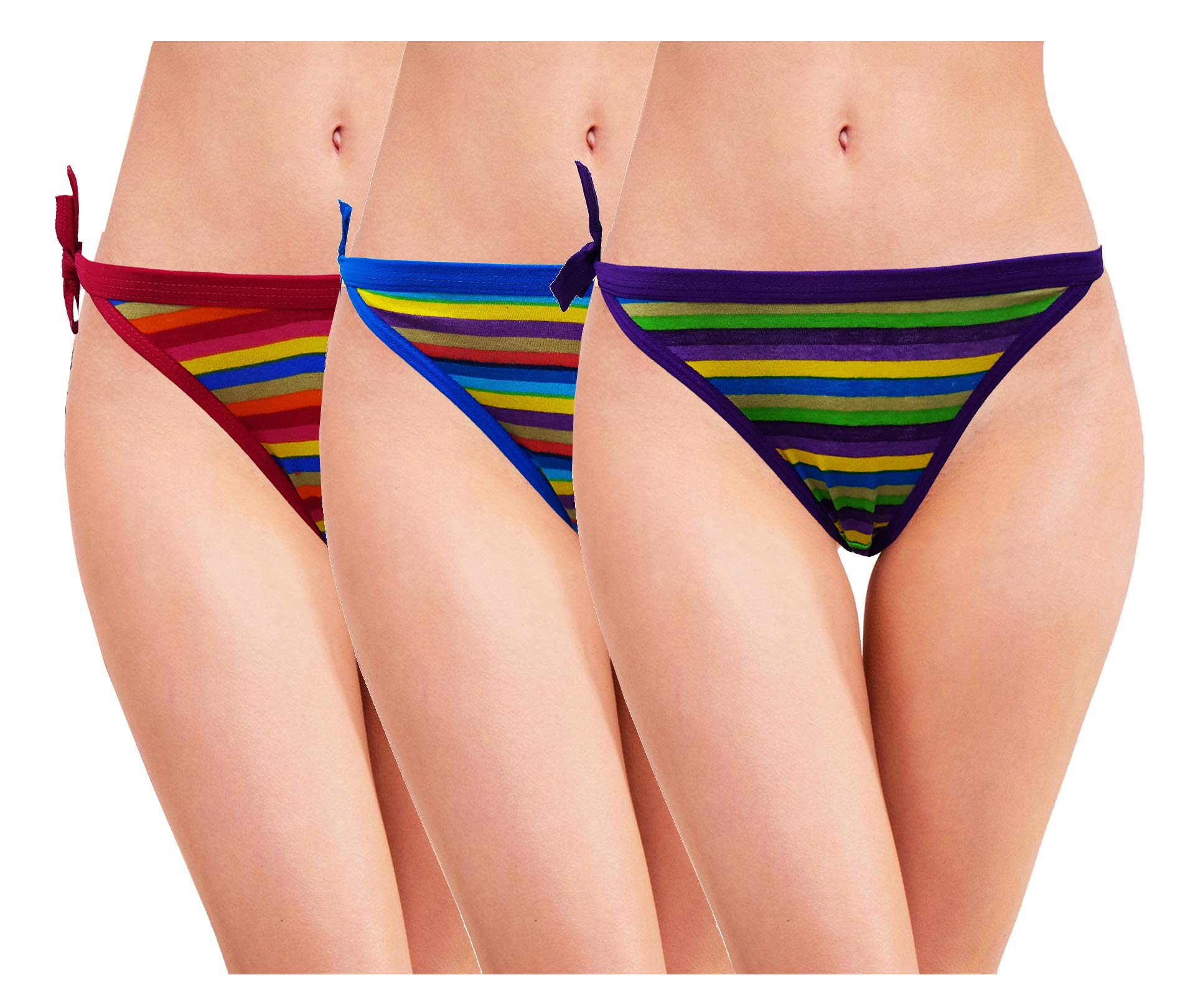Women's Cotton Striped Bikini Panty (Pack of 3)(Multicolored)-image-44