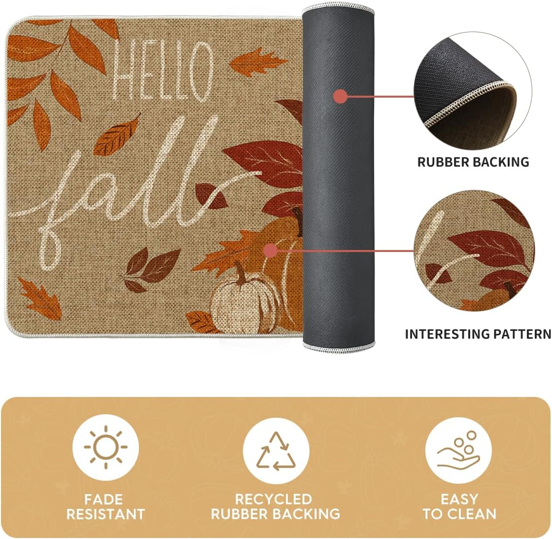 Artoid Mode Vintage Maple Leaves Pumpkin Fall Kitchen Mats Set of 2, Autumn Home Decor Low-Profile Kitchen Rugs for Floor - 17x29 and 17x47 Inch